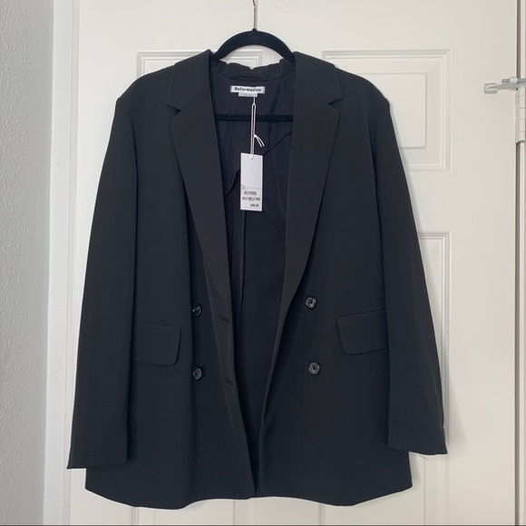 Reformation Jenner Black Double-Breasted Boyfriend Blazer - Picture 2 of 8